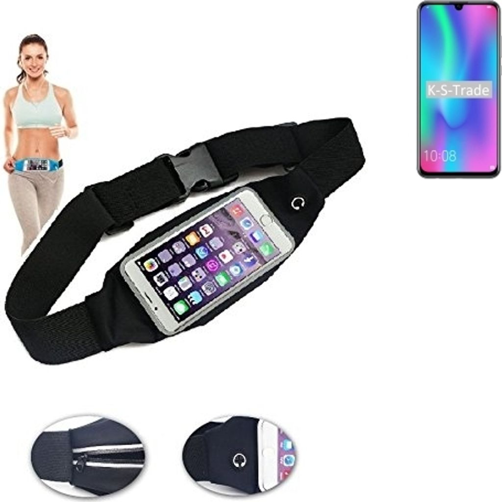 K-S-Trade Jogging-Armband kompatibel mit Huawei Honor 10 Lite Gürteltasche Umhängetasche Bauchtasche schwarz Sport Running Jogging Fitness Laufen