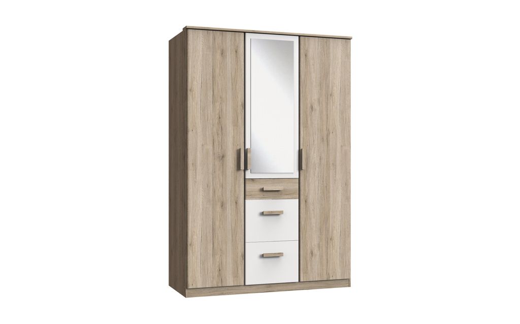 Kleiderschrank Cariba in Eiche San Remo und Weiß 3trg mit Spiegel
