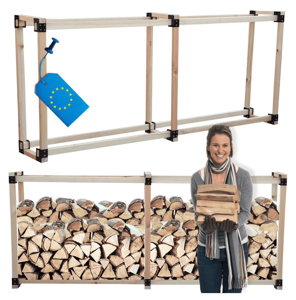 MODO24 Kaminholzregal, Holzunterstand, Brennholzregal, Holzlager, Brennholzständer, Aufbewahrung, Garten, Wetterfest, Massivholz, 124x232x40 cm, DRE