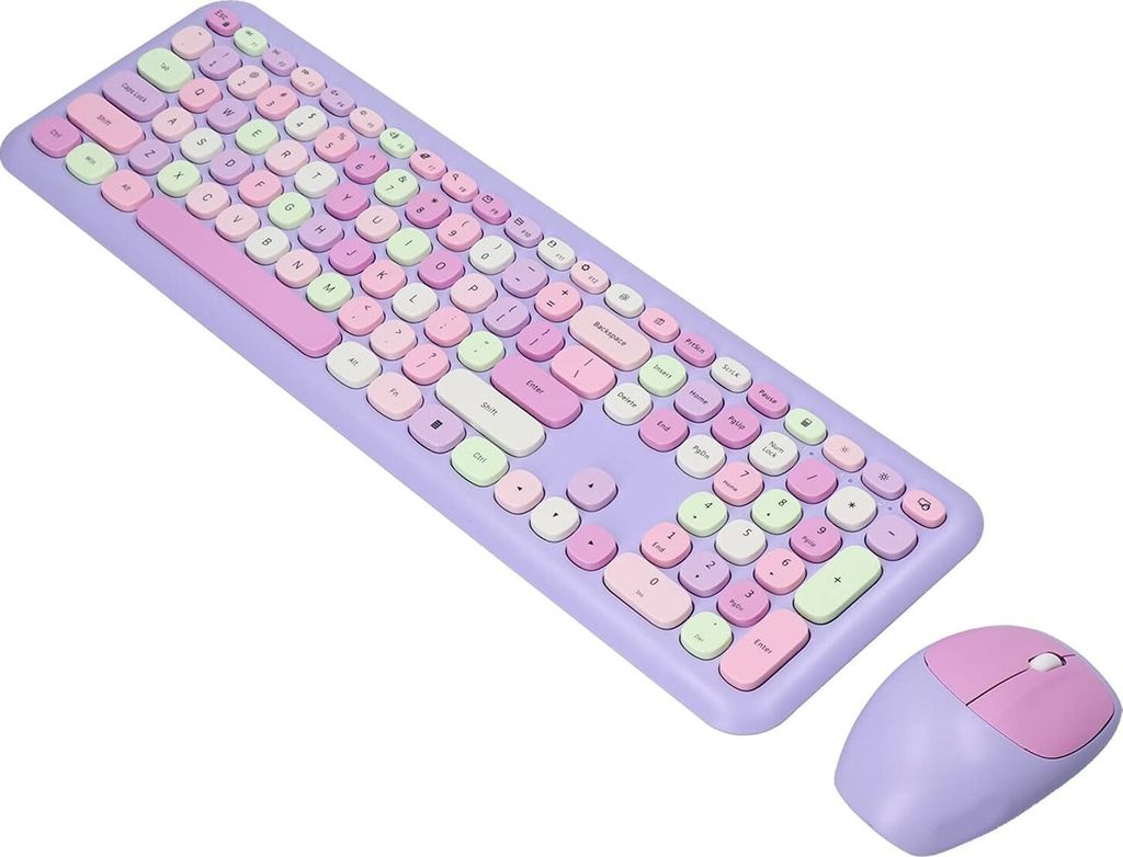 Keyboard Mouse Combo, 2.4G Wireless Keyboard and Mouse Set für Windows, Retro Compact Wireless Mäuse und Tastaturen, für PC/Laptop(Violett)
