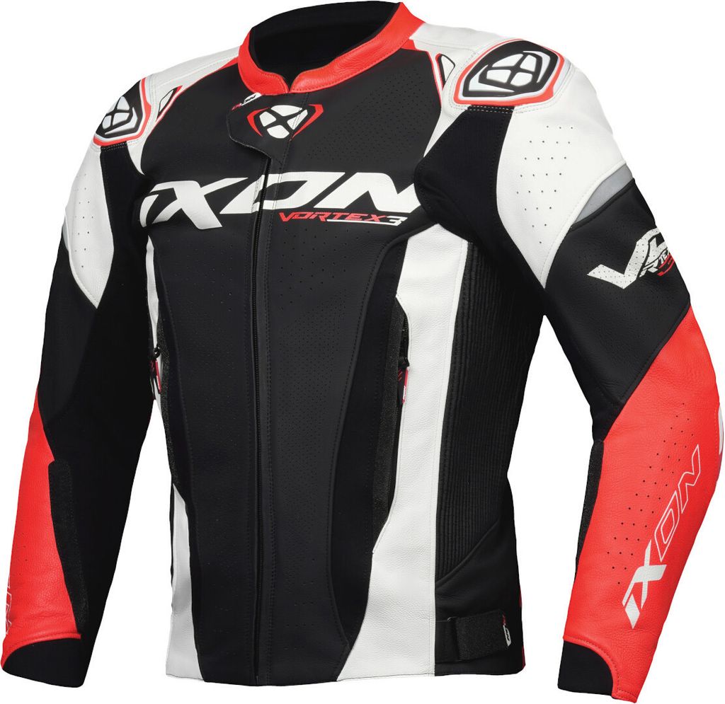 Ixon Vortex 3 Motorrad Lederjacke (Black/White/Red,M)