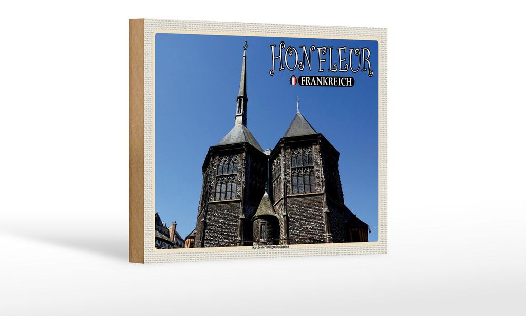 Holzschild Reise 18x12 cm Honfleur Frankreich Kirche Katharina