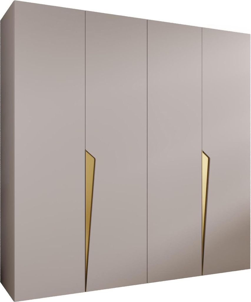 MEBLE KRYSPOL Schrank 200x202x52 cm mit Kleiderstange, 4xTür, PIANO, Kaschmir, Griff Gold
