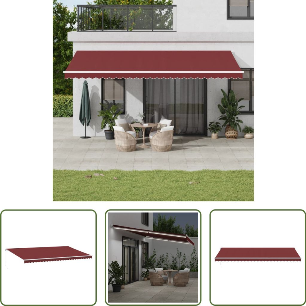 The Living Store Markise Manuell mit LED Weinrot 600x300 cm