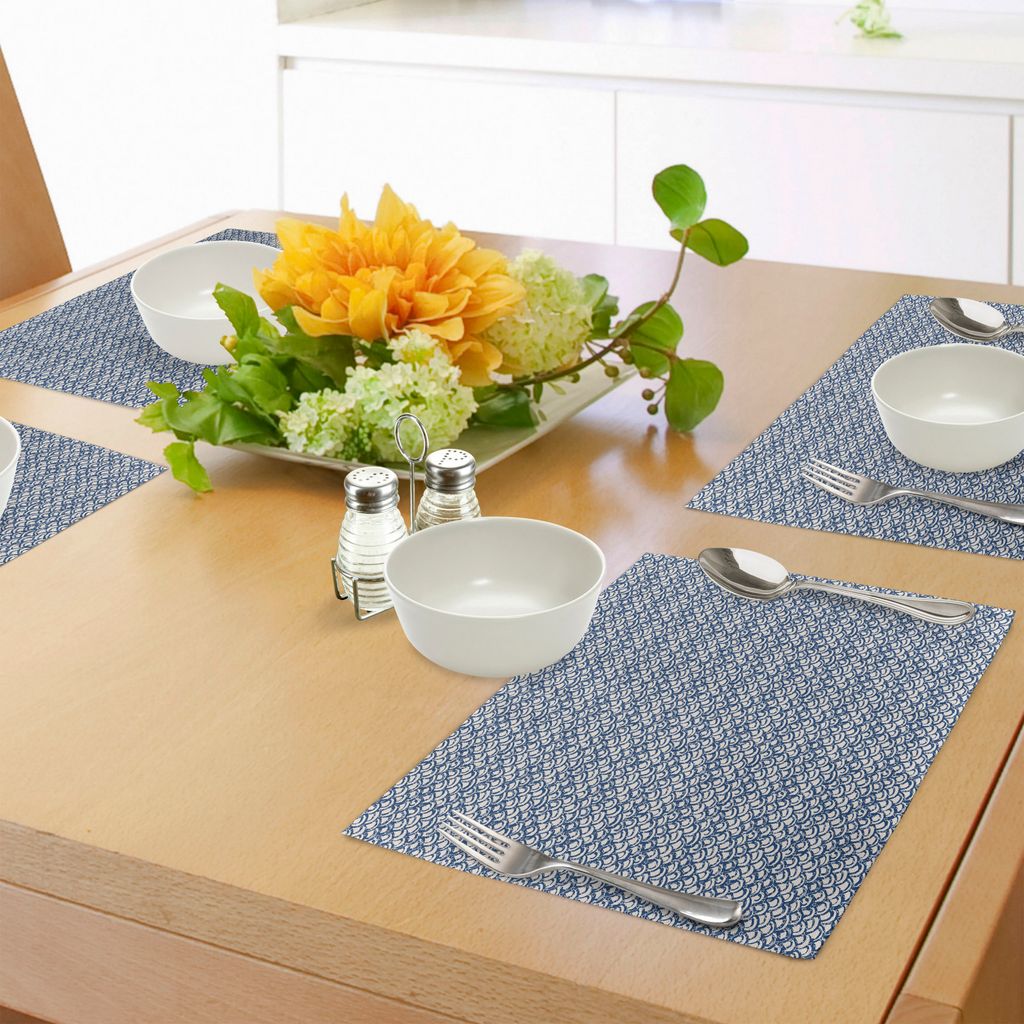 ABAKUHAUS Tie Dye Platzmatten, Hand gezeichnetes Art-indonesisches Batik-Muster mit Kurven und kleinen Dreiecken, Tiscjdeco aus Farbfesten Stoff f...