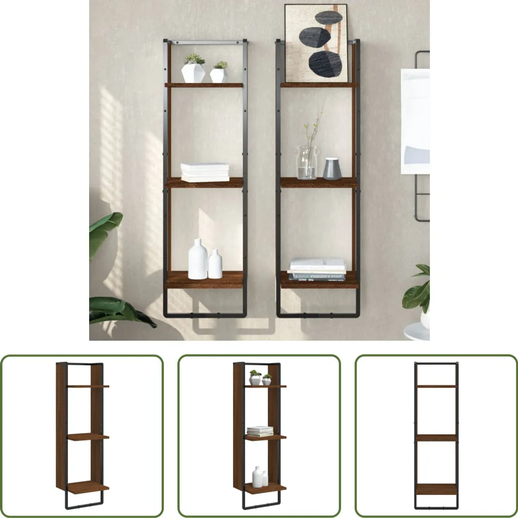 Mensola a Muro 3 Scomparti Rovere Marrone 30x25x100cm The Living Store