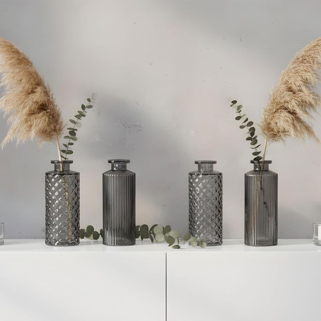 4er Set Vase Schwarz Grau H14cm Glas Tischdeko Blumendeko Produktbild 