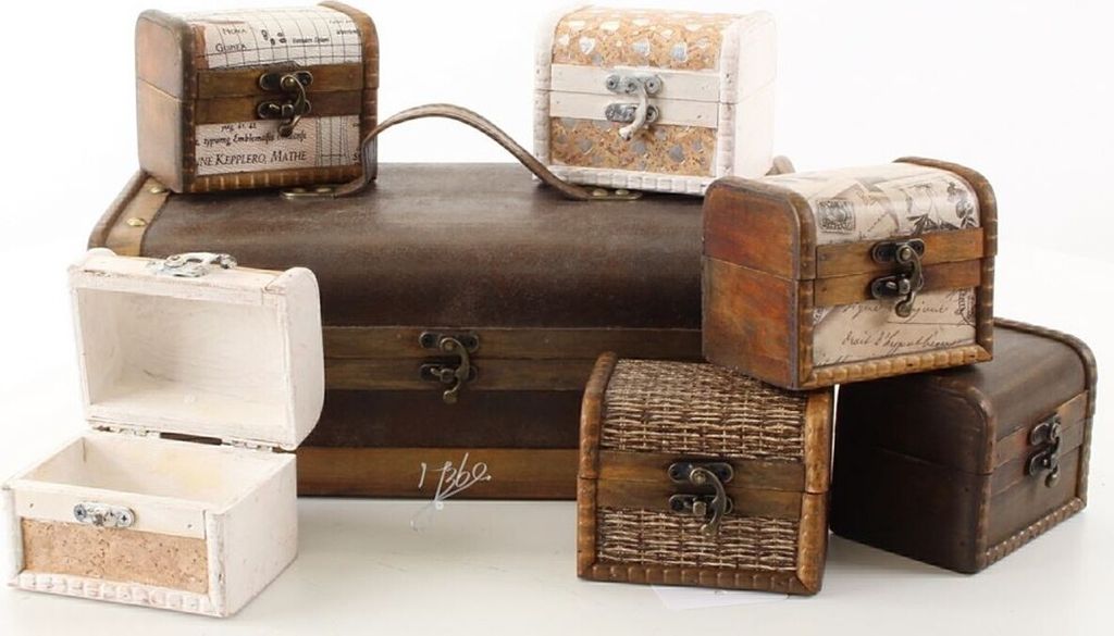 Casa Padrino Art Deco Holz Schmuckkästen 7er Set Braun / Mehrfarbig - Deko Truhen
