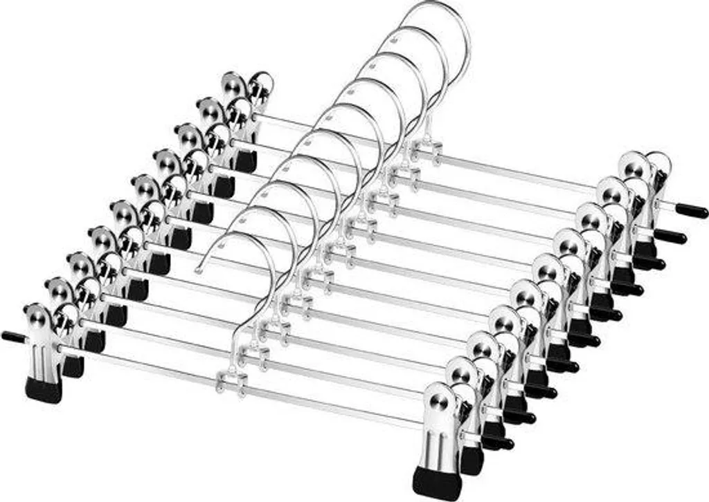 Optimisez votre dressing : lot de 10 cintres métal chromé pour pantalons