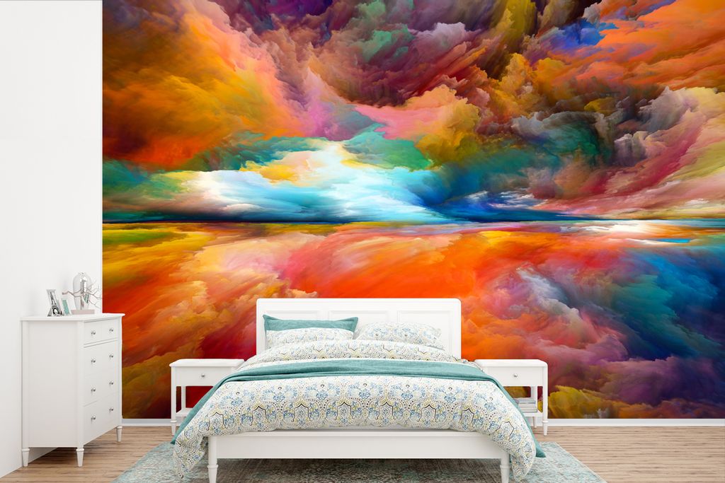 MuchoWow Fototapete für Wohnzimmer oder Schlafzimmer Wandtapete Vinyl Motivtapete Gemälde - Ölgemälde - Abstrakt - Wolken - 420x280 cm - Zimm...