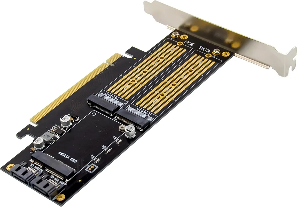 Carte PCIe x16 Triple Interface M.2 mSATA InLine avec Support SSD - 5