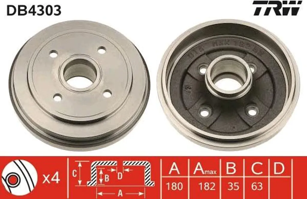 Tambour de frein TRW DB4303 OE 09208531 pour Opel Agila A de Qualité