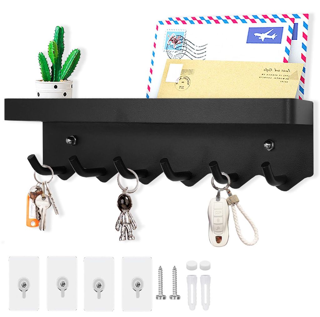 Schlüsselhalter mit 6 Haken, einfach zu montierender Schlüsselständer ohne Bohren, Schlüsselablage aus Metall, Kleiderschrank, Briefablage, sch...