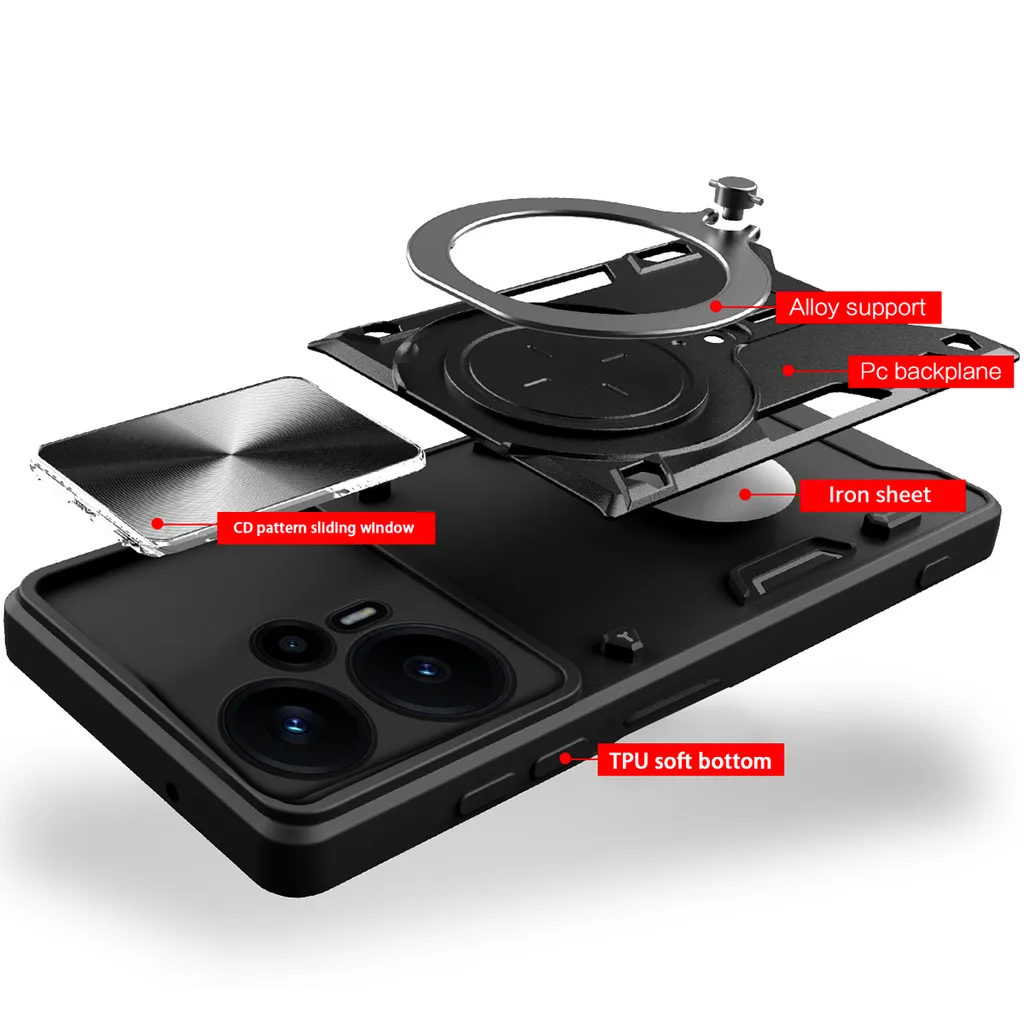 Custodia Xiaomi Poco F5 Pro 5G Con Protezione Fotocamera E Supporto Magnetico - Rosso - 3