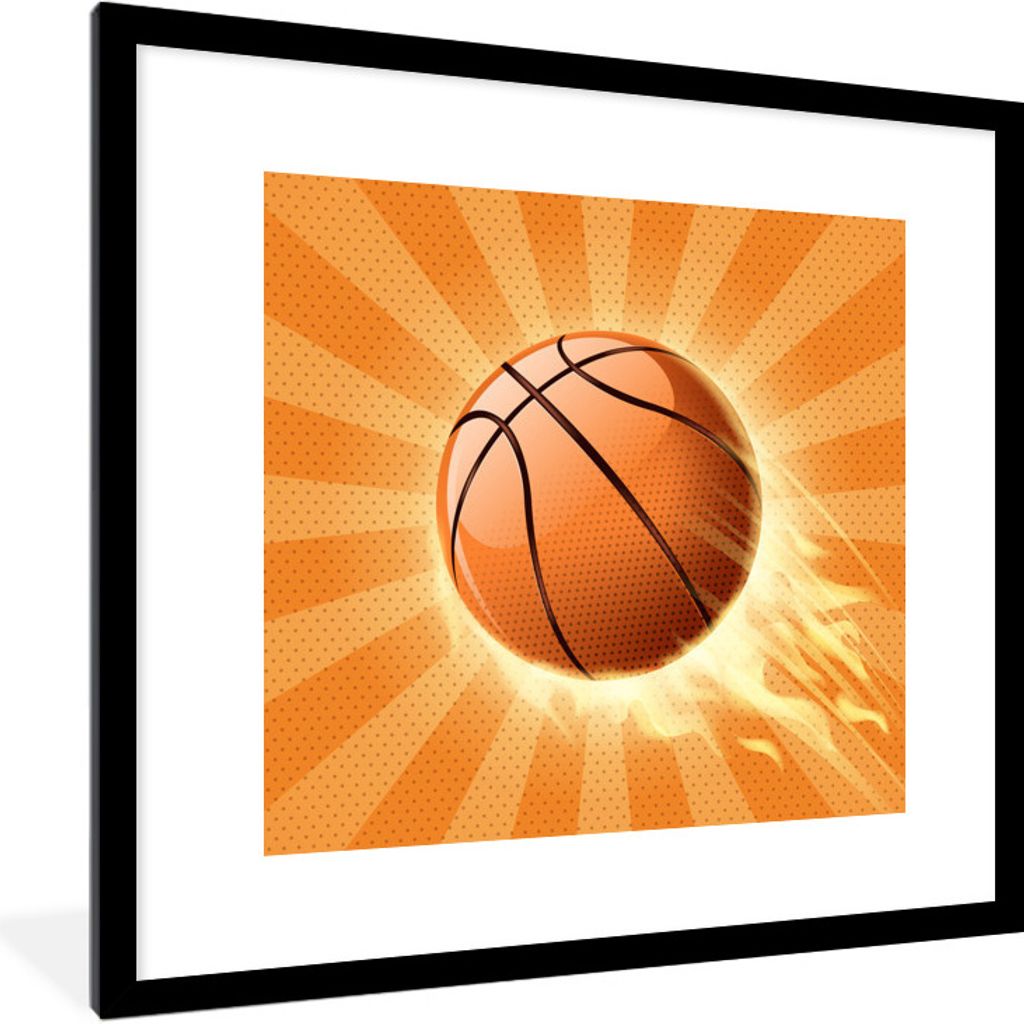 MuchoWow Gerahmtes Poster Eine orangefarbene Illustration eines Basketballs, der Geschwindigkeit macht 40x40 cm - Poster mit Schwarzem Bilderrahm...