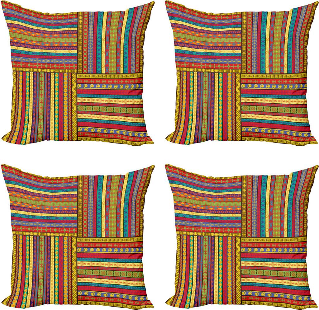 ABAKUHAUS afrikanisch Kissenbezug Set (4 Stück), Artwork Borders, Moderner Doppelseitiger Digitaldruck, 60 cm x 60 cm, Mehrfarbig
