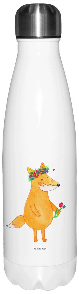 Mr. & Mrs. Panda Thermo-Trinkflasche Fuchs Blumen - Weiß - Geschenk, Teeflasche, thermosflaschen, Thermos, trinkflaschen, Trinkflasche, Mich, Blum...