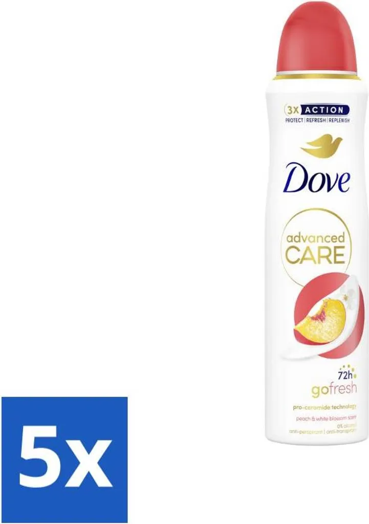 Dove déodorant spray pêche protection 48h lot de 5 pour le sport 150ml