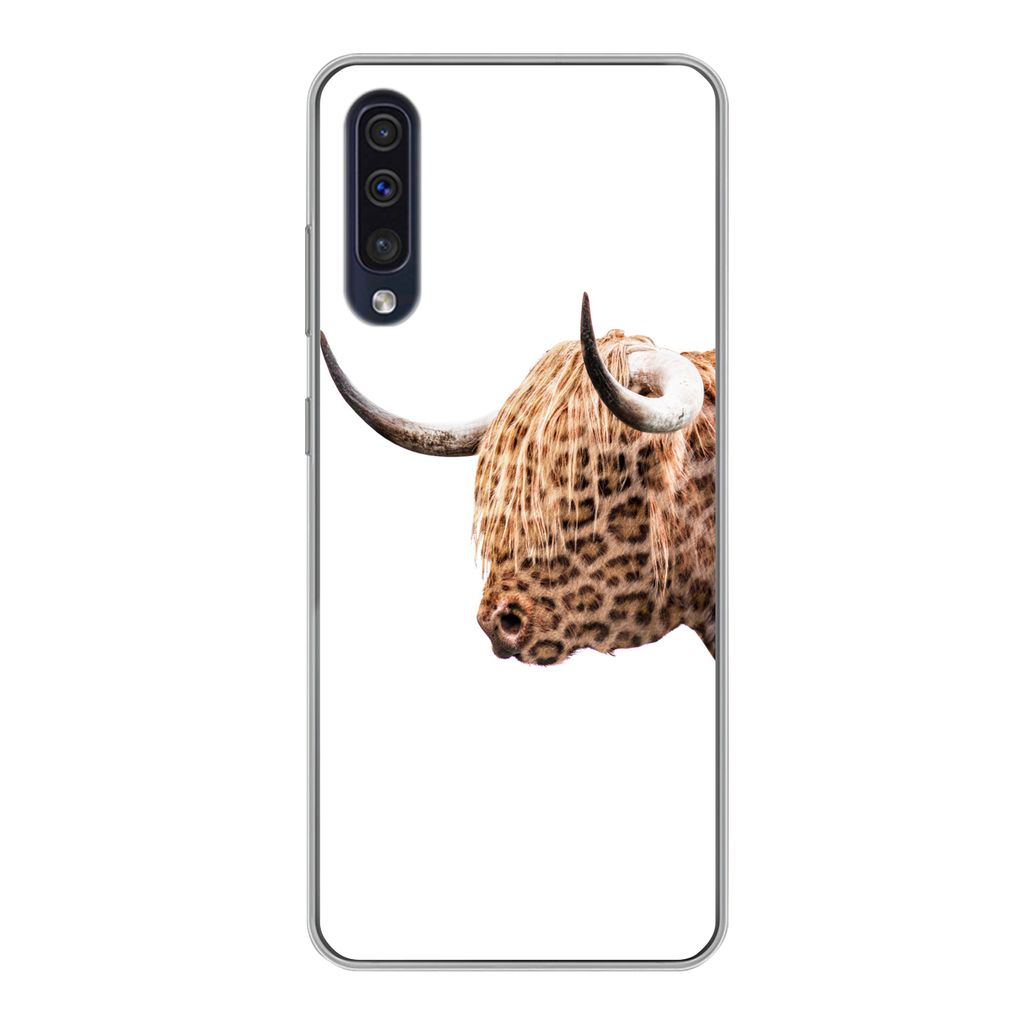 MuchoWow Handyhülle Schutzhülle Hülle für Samsung Galaxy A30s Schottischer Highlander - Panther - Weiß Silikon Softcase Handy Hülle - Karte...