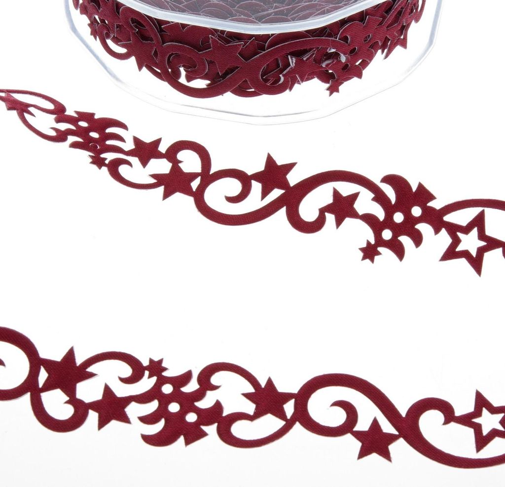 SekleBo Selbstklebende Sternchen/Tannen/Ornamentbordüre - bordeaux - 22 mm Breite - ca.9,3 m Rolle - 94507-38
