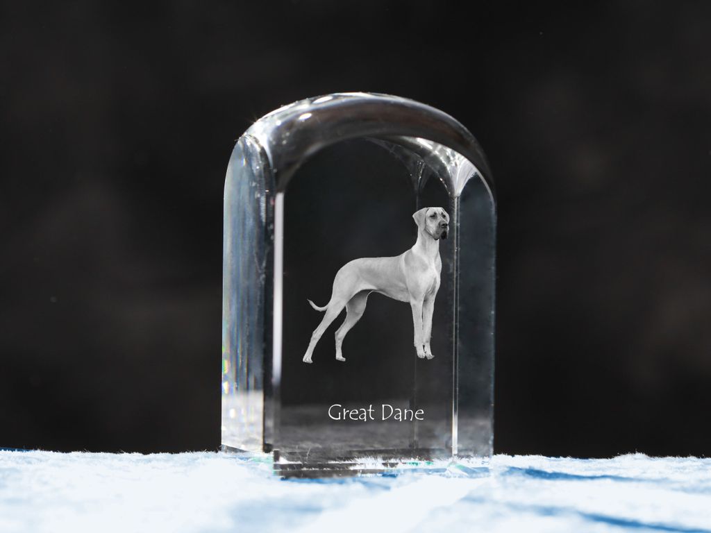 Deutsche Dogge, Ulmer Dogge, Große Dogge - Kristallwürfel mit Bild, Hundebild im Kristall, sechseckiger Papierclip von Art-Dog.