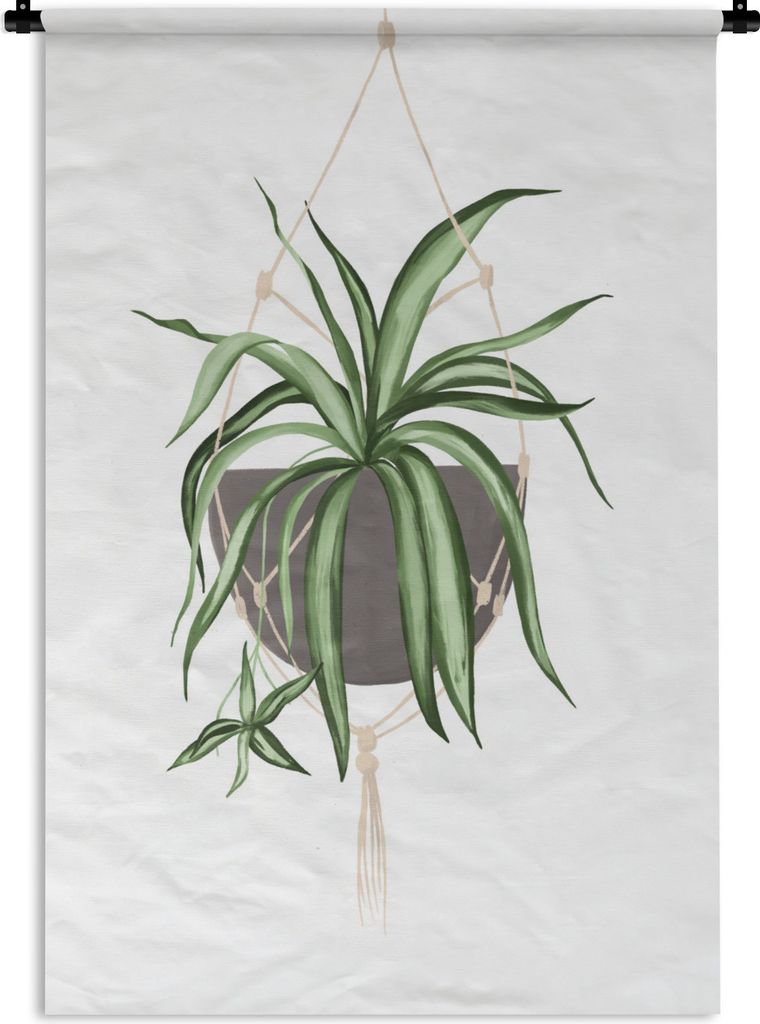 MuchoWow Wandteppich Wandbehang Pflanzen - Hängepflanze - Weiß 120x180 cm Tapisserie Dekoration Wandtuch - Schlafzimmer - Dekorationen für das...