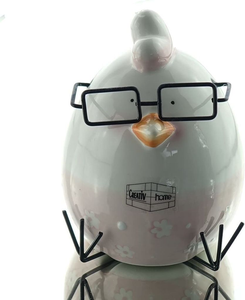 GASPER Oster-Deko Huhn HENRIETTE Weiß & Rosa mit Brille 12,5 cm - Keramik