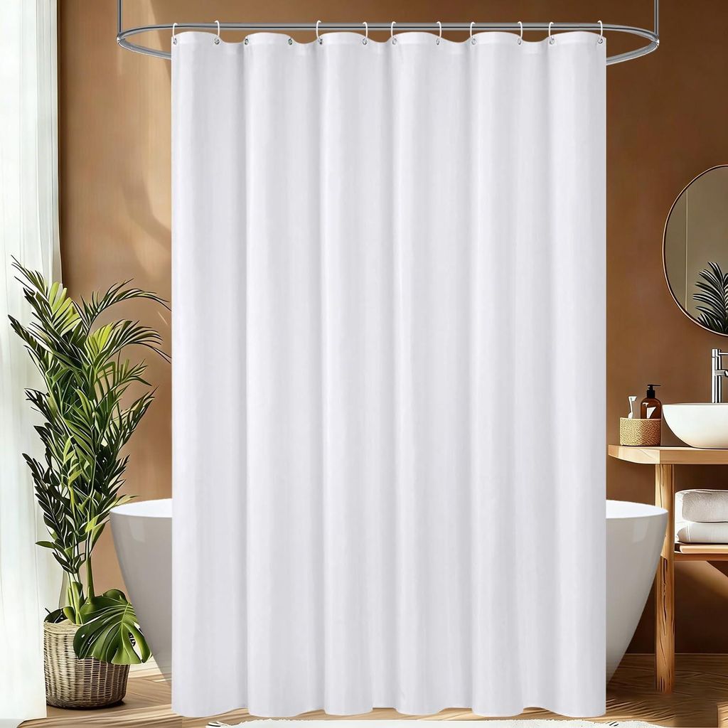 Duschvorhang 180 x 180 cm, weiß, schimmelresistent, antibakteriell, für Badewannen, wasserdicht und waschbar, mit 12 Ringen
