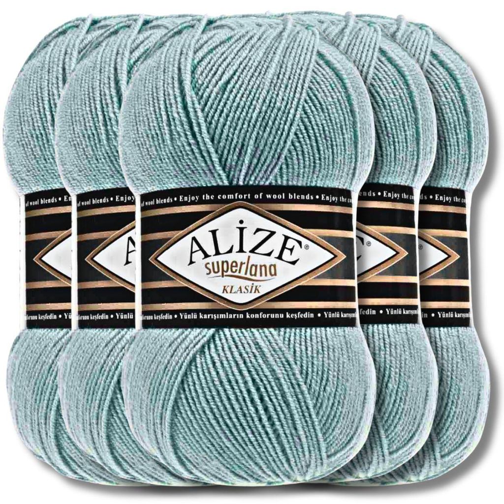 Alize 5x 100g Superlana Klasik Wolle, Uni, Häkeln, Stricken (Light Aqua | 463)