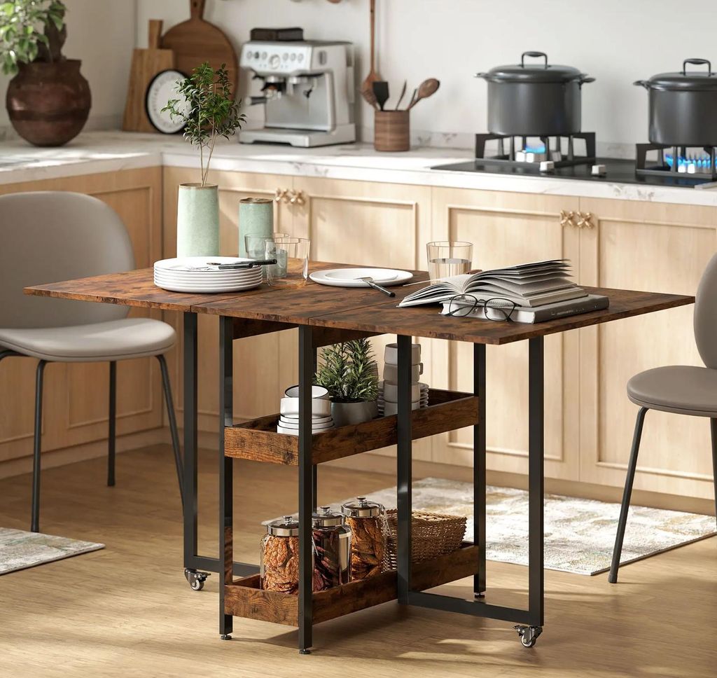 Klappbarer Esstisch, Küchentisch für bis zu 4 Personen, Esszimmertisch offene Regale, flexibel,Braun