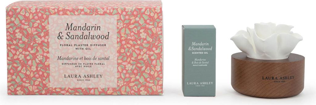 Duftblumen Laura Ashley Mandarin & Sandalwood, HxBxT: 9x11x16 cm, Keramik, Glas, Paulownia-Holz, Raumduftblume