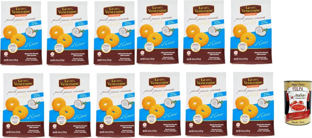 Le Veneziane piccoli piaceri croccanti senza glutine, biscotti al Cocco. Kokoskekse. kuchen gluten free, glutenfrei 12x 250 g + Italian Gourmet pol...
