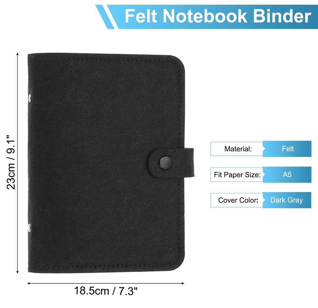 Ein A5-Notizbuch-Binder, 6-Ring-Filz-Loseblatt-Binder-Cover nachfš¹llbarer Ringbinder mit Tasche fš¹r Fš¹llerpapier Budget-Binder Journal-Tag...