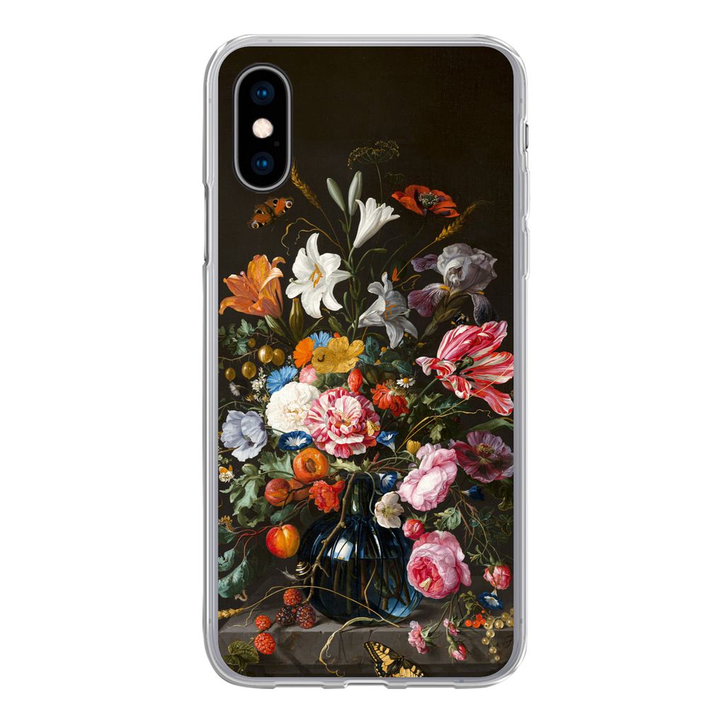 MuchoWow Handyhülle Schutzhülle Hülle für iPhone X Vase mit Blumen - Jan Davidsz de Heem - Kunst Silikon Softcase Handy Hülle - Handyhülle