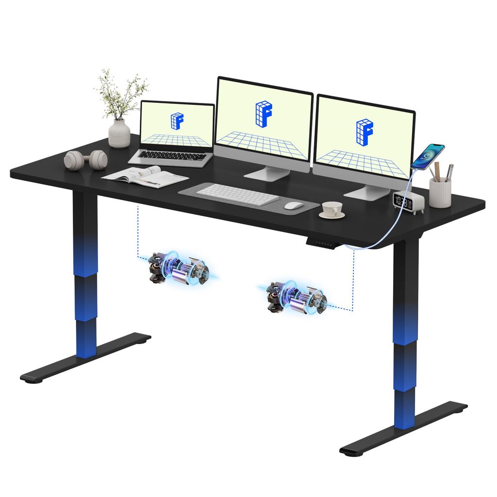 FLEXISPOT E5 Höhenverstellbarer Schreibtisch 180x80cm, Doppelmotor, 25MM EINTEILIGE TISCHPLATTE, USB-Anschluss, 120KG Tragkraft, Schwarz