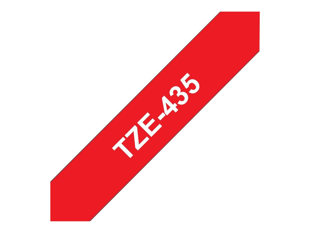 Brother TZE-435 Etiketten erstellendes Band Weiss auf Rot Produktbild 