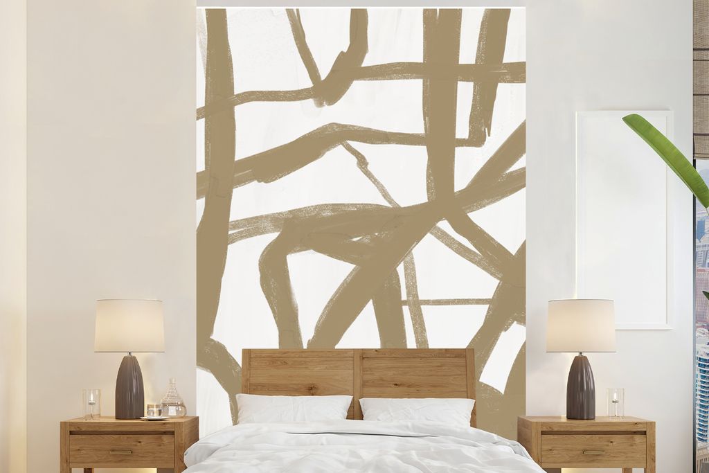 MuchoWow Fototapete für Wohnzimmer oder Schlafzimmer Wandtapete Vinyl Motivtapete Braun - Weiß - Kunst - 180x280 cm - Wallpaper