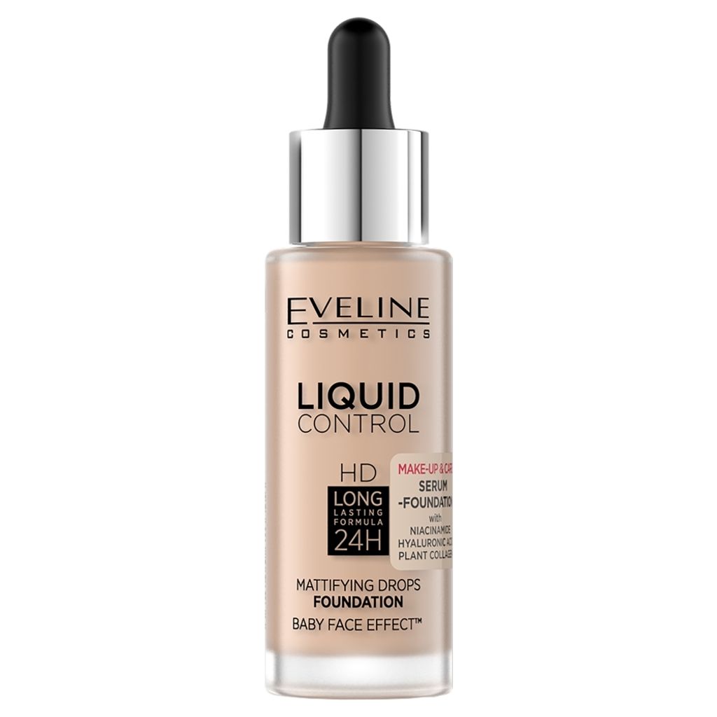 Eveline Cosmetics Liquid Control HD – langanhaltende, mattierende Foundation, Farbton 050 Golden Beige