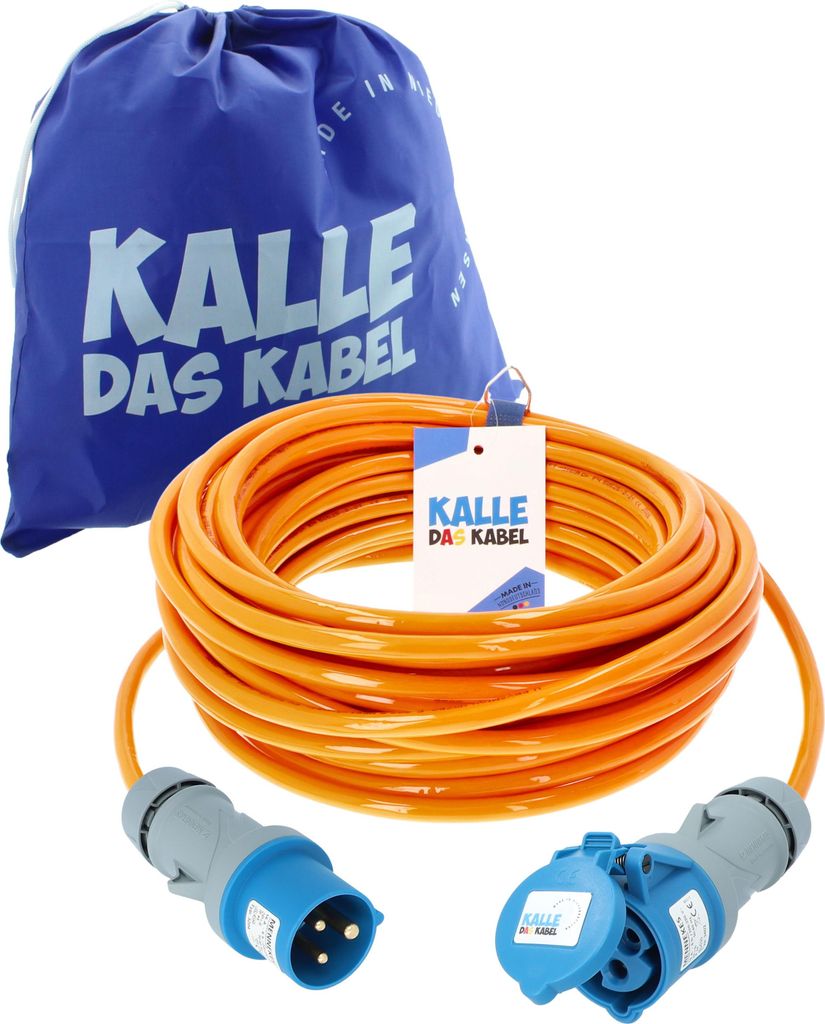 KALLE DAS KABEL CEE PUR Verlängerungskabel H07BQ-F 3G 2,5 mm² 40 Meter 230V 16A Signalfarbe ORANGE IP44 Stromkabel Polyurethankabel Campingkabel ...