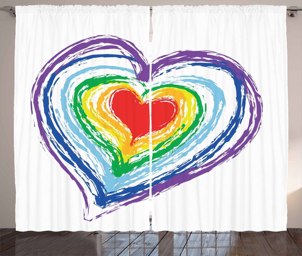 ABAKUHAUS Gekritzel Rustikaler Gardine, Verschachteltes Regenbogen-Herz, Schlafzimmer Kräuselband Vorhang mit Schlaufen und Haken, 280 x 225 cm, M...