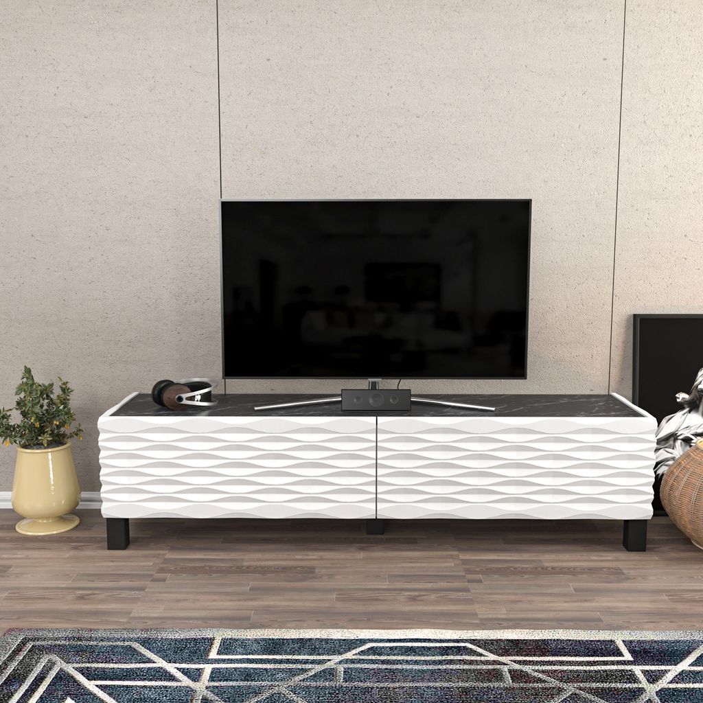 Skye Decor, Lerze - White, Black, Fernsehtisch, Weiß, 100 % Produktbild 