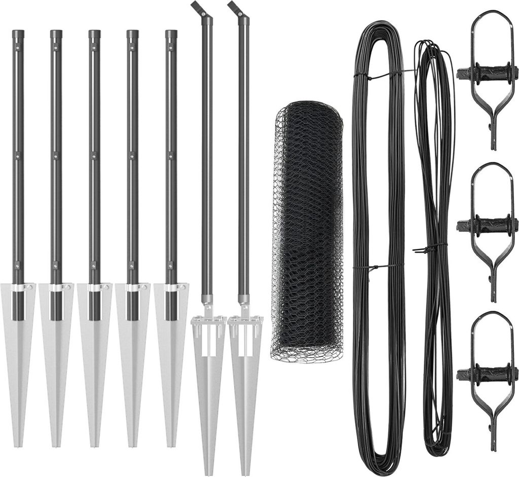 Möbel Hexagonzaun Grau 0,8x10 m Stahl, Zaunpfosten mit Spitze 7 Stück Ø32 mm 100 cm Verzinkter Stahl - Zaunzubehör 3353196