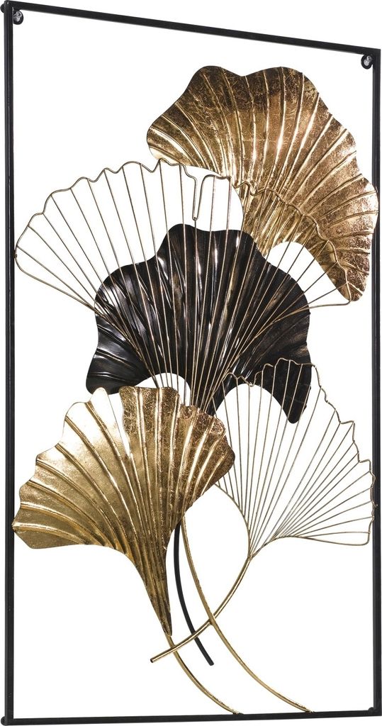 Wandobjekt - Schwarz - Goldgelb - Metall - 50 x 80 cm - Ginko-Blätter