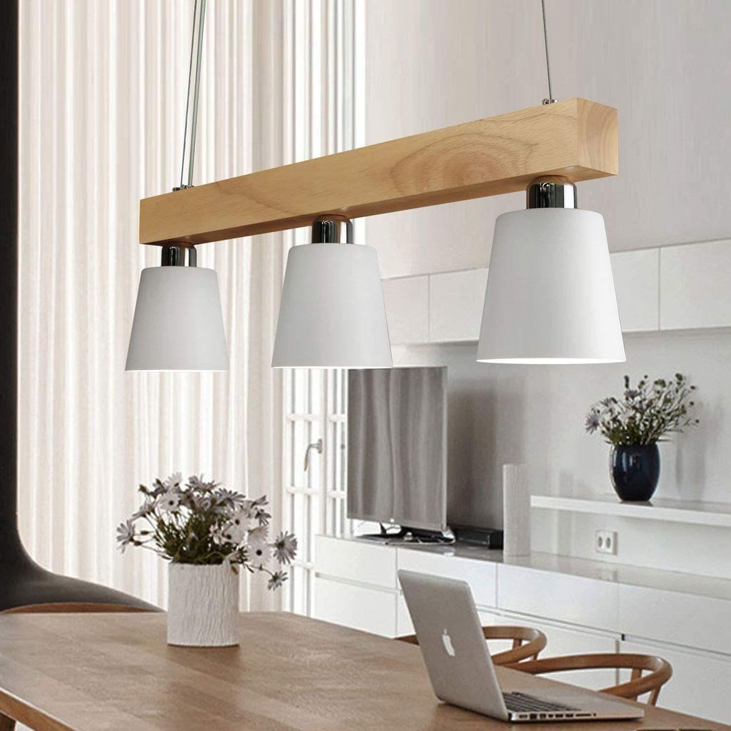 ZMH Lampe pendante de table en bois Lampe pendante blanc Image du produit 