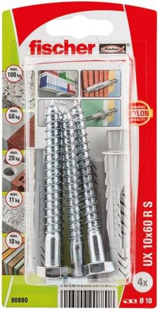 Fischer 90880 Schraubanker / Dübel 10 St. Schrauben- und Dübelsatz 75 mm