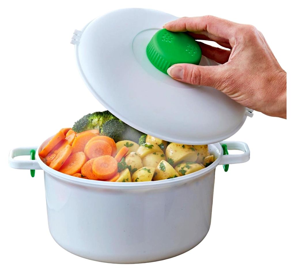 Mikrowellen Schnellkochtopf 2,8L mit Dampfventil – Schnellkochtopf für die Mikrowelle – spart Zeit und Energie – Inklusive Löffel und Messb...
