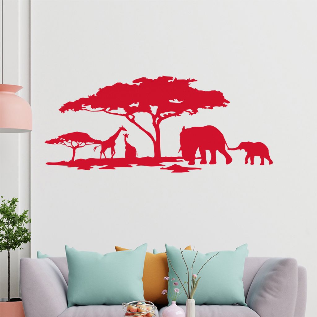 KIWISTAR Afrika Motiv Giraffen u. Elefanten Wandtattoo in 6 Größen - Wandaufkleber Wall Sticker - Dekoration, Küche, Wohnzimmer, Schlafzimmer, B...