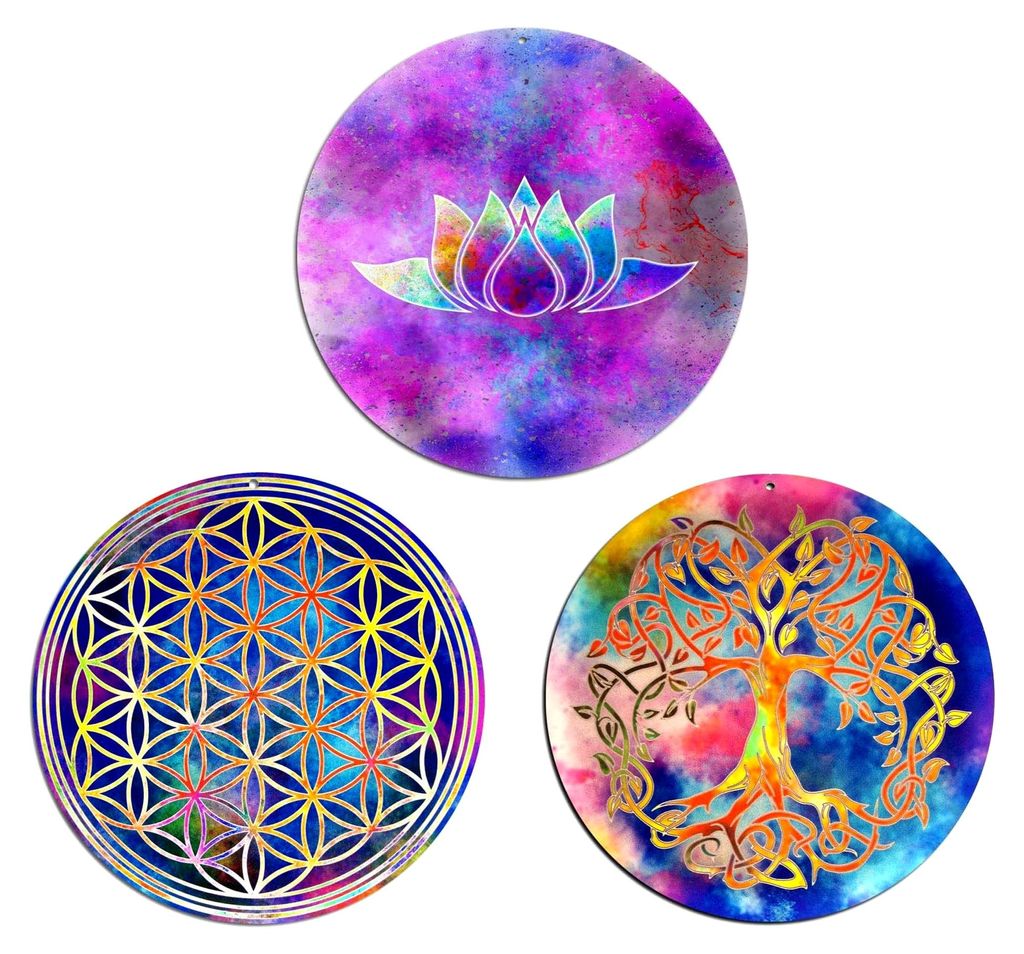 3 Sonnenfänger Ø 20 cm "Baum des Lebens", "Lotusblume", "Blume des Lebens" · Geschenkidee Weihnachten, Dankeschön · Symbole für Liebe, Glück...