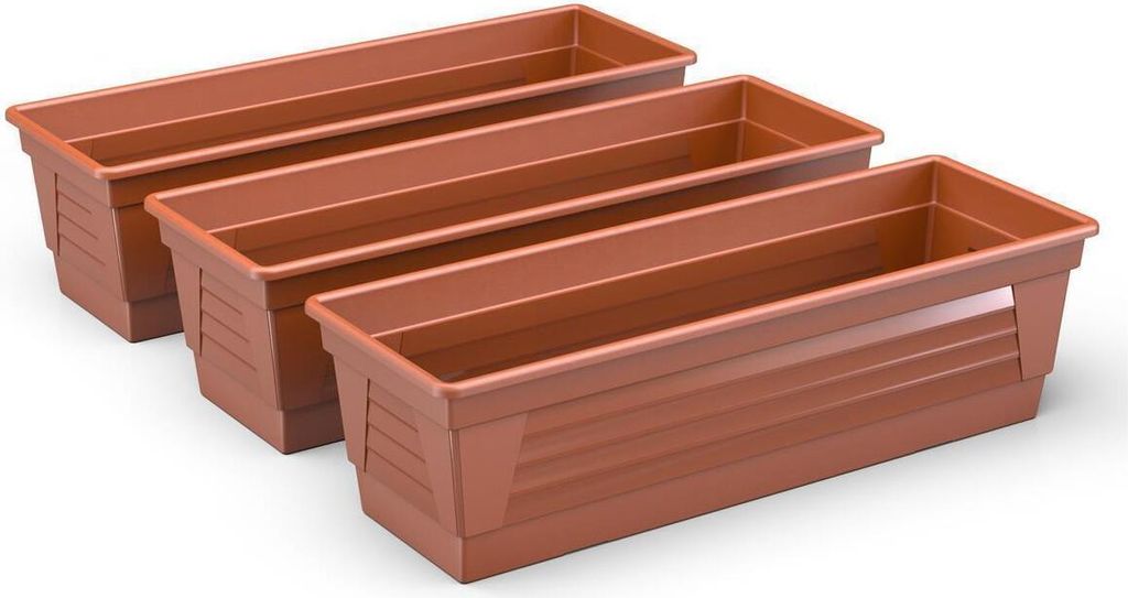 Plastard Blumenkasten 3er Set Terrakotta 100 cm Pflanzkasten Balkonkasten Pflanzkübel