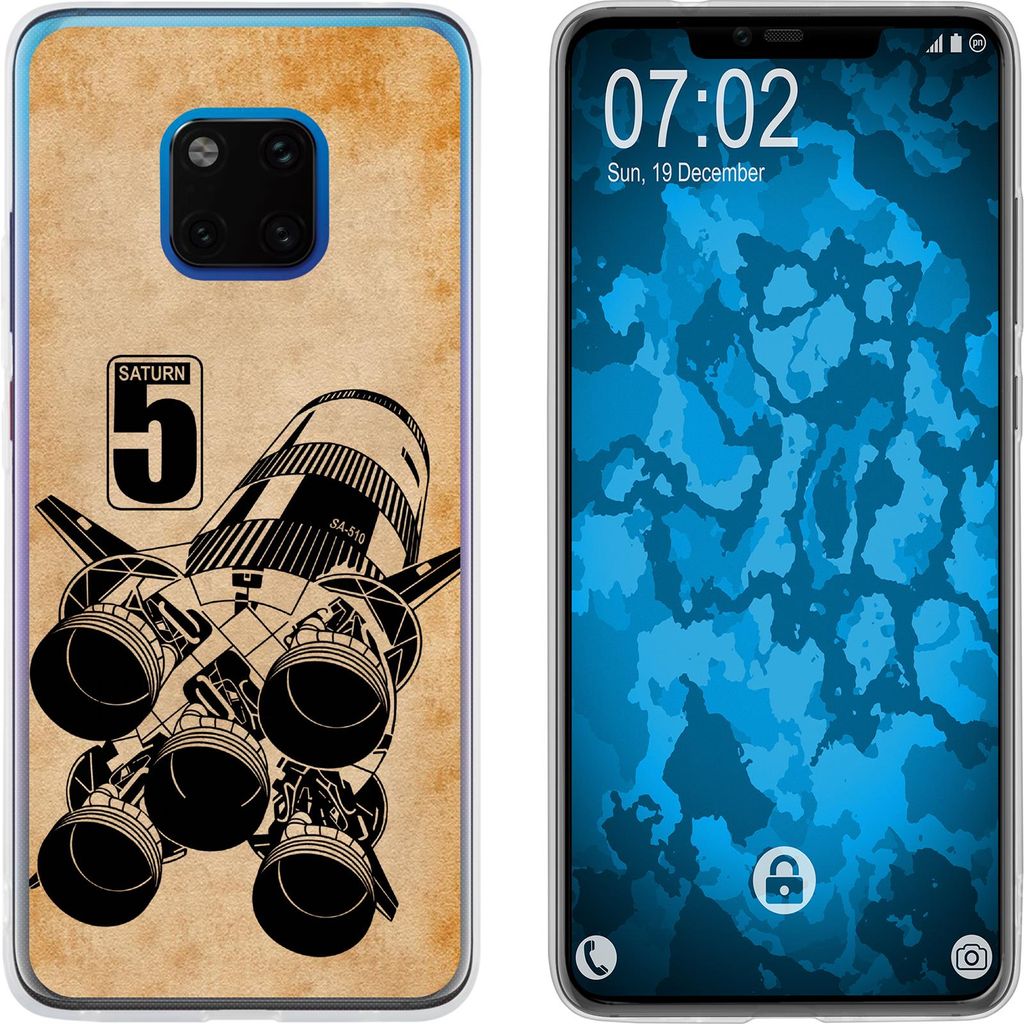 PhoneNatic Case kompatibel mit Huawei Mate 20 Pro Silikon-Hülle Space Moon Rocket M3